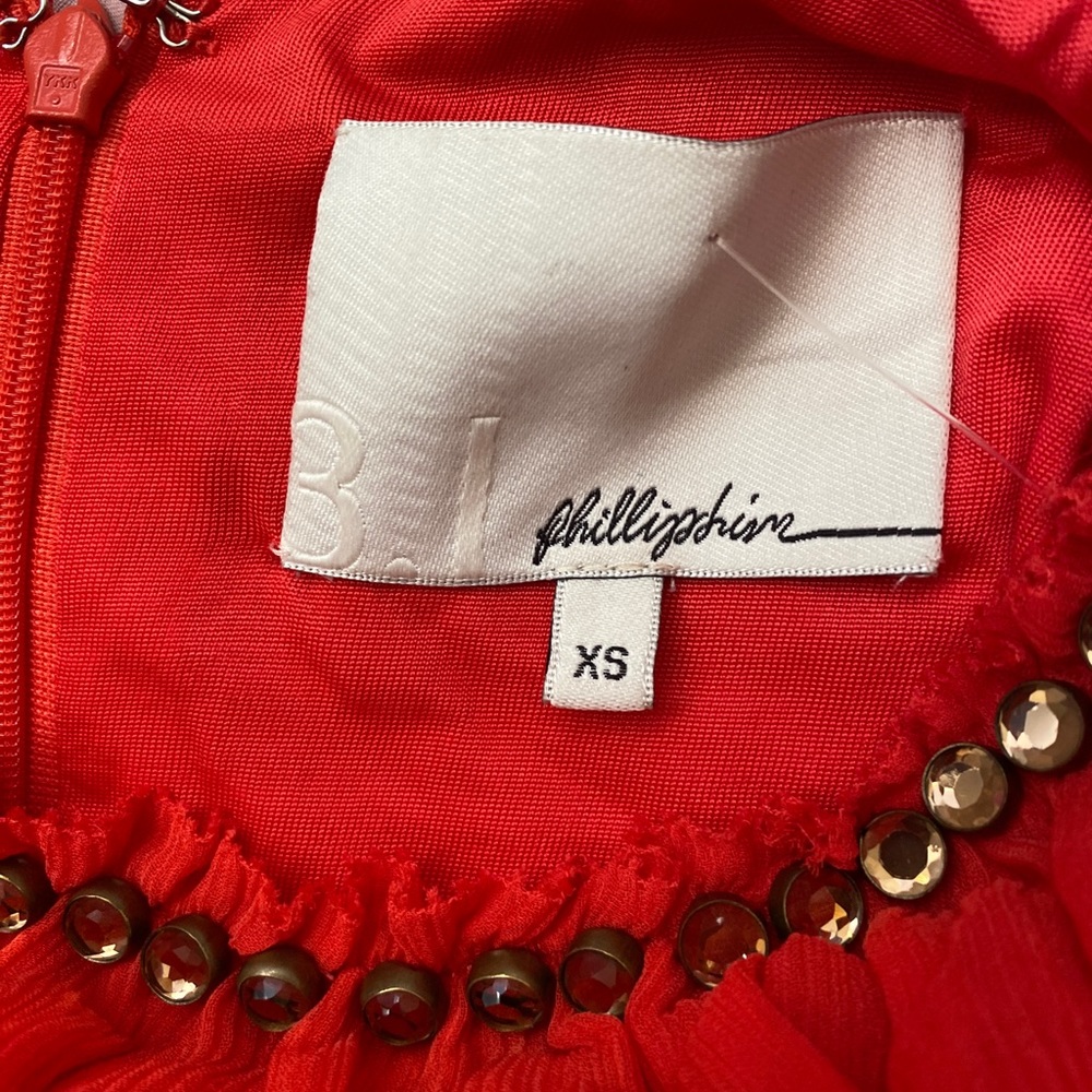 3.1 Phillip Lim Orange Stretch Knit Chiffon Ruffled Embellished Mini Dress - Picture 6 of 7